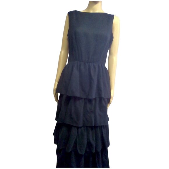 Black Maxi Ruffle Vintage Caron Dress Size Medium - Picture 1 of 1